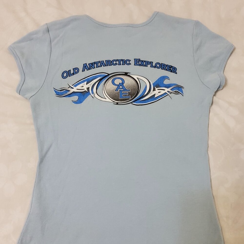Vintage Oae Old Antarctic Explorer T Shirt Light Blue Y2k Baby Tee